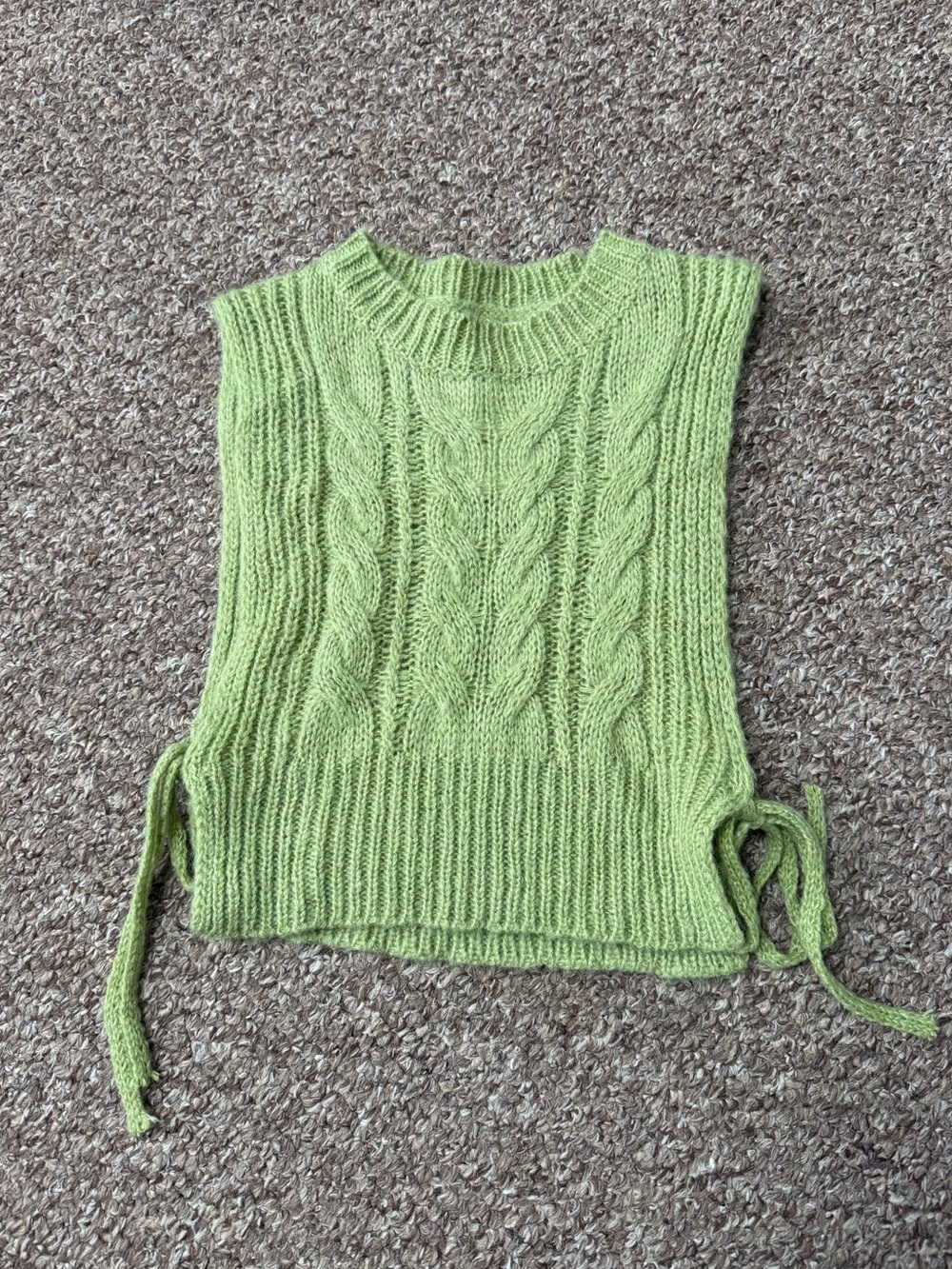 Lime Green Cable Knit Sleeveless Sweater